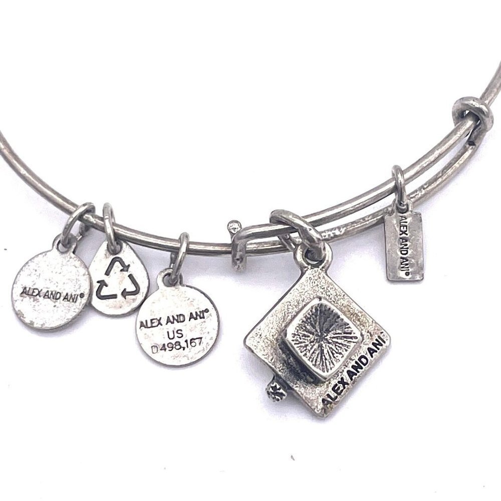 ALEX AND ANI Graduation Hat Bangle Bracelet Silver Tone